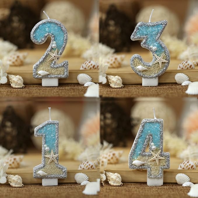 9th Birthday Candle for Cake, Beach Starfish Sequins Candles, 2.76 inch Cake Topper Decoration for Birthday Party (Number 9)