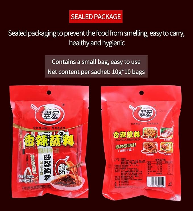 Chinese chili dipping powder 3.52 oz/100g(built-in 10 pack), szechuan HotPot,BBQ Dipping material red chilli Spicy seasoning form Sichuan, China