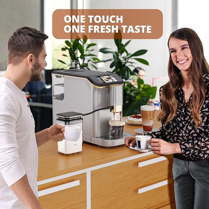 Super Automatic Espresso Machine 20 Bar with Grinder, One Touch Recipes & Automatic Milk Frother, 1350W Compact Bean to Cup Coffee Maker with TFT Touchscreen for Home Barista, Silver & Gold