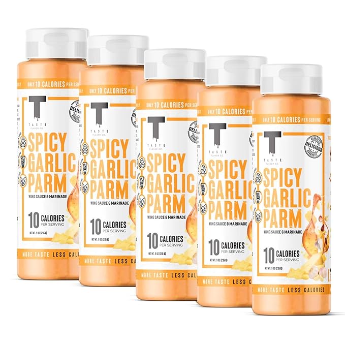 Taste Flavor Co. Grilling, Dipping Sauce and Marinade, Great Tasting, Low-Calorie Sauces, Keto Friendly, No Oils (5 Pack, Spicy Garlic Parm)