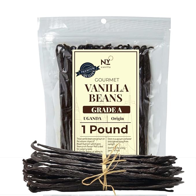 1 LB Bulk Vanilla Beans Grade A + | Vanilla Bean Pods For Making Vanilla Extract | Non-GMO | Premium Natural Vanilla beans For Baking, Cooking, Desserts | 6-8 Inches | NY Vanilla.