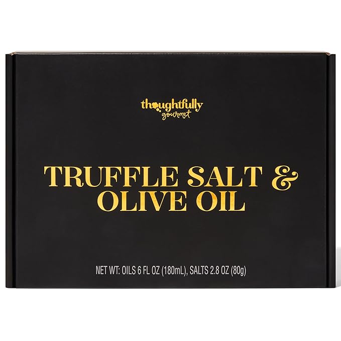 Thoughtfully Gourmet, Truffle Salt & Olive Oil Gift Set, Includes 4 Premium Extra Virgin Olive Oil, 2 Truffle Salts with Real Truffles, Set of 6