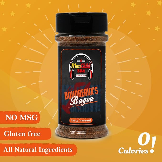 Cajun Seasoning Mix (NO MSG, Low Sodium) | Boudreaux's Bayou Seafood Boil Seasonings | Rubs for Smoking & Cooking | Chicken, Fish, Salmon, Shrimp, Turkey Spice Rub by Manchild | Gluten Free | 5.25 Oz