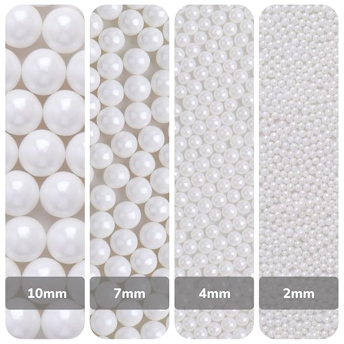 White Pearl Sprinkles for Cake Decorating, 11.3 Oz Edible Pearls Sugar 4 Sizes Gift Box Set for Baking Cookie Ice Cream Cupcake Toppings