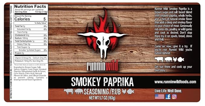 Smokey Paprika Seasoning | Smoked Paprika balanced out with brown sugar, spices, and a hint of natural smoke flavor | Runnin??Wild Foods, 5.7 ounces