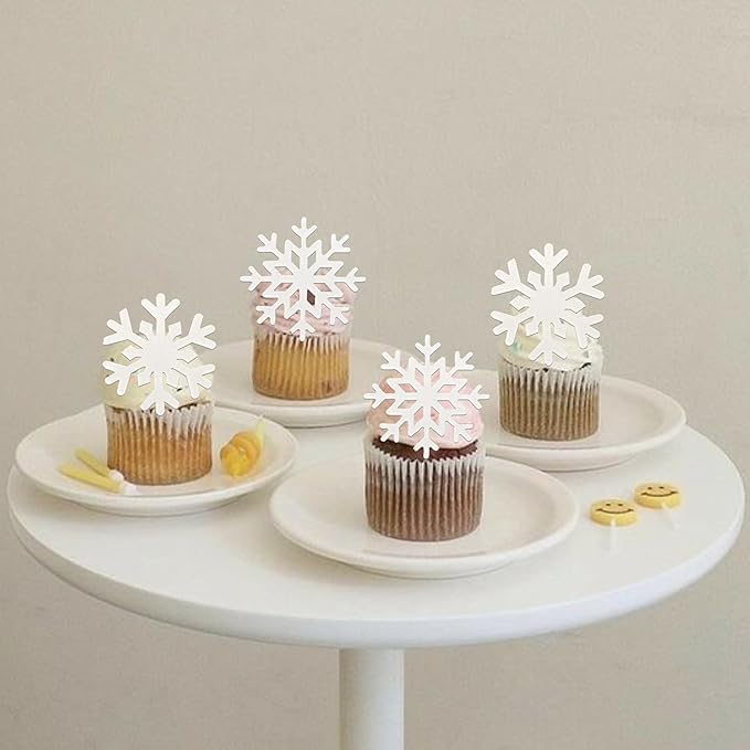60 PCS Edible Snowflake Cupcake Toppers Wafer Paper Snowflake Cupcake Picks Edible Frozen Cupcake Decorations for Christmas Winter Wonderland Frozen Theme Baby Shower Birthday Party Supplies White