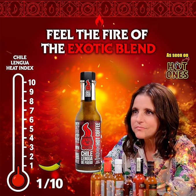 Chile Lengua de Fuego Hot Coffee Hot Sauce – 1 Bottle – Brewed Coffee, Jalapeño, Smoked Garlic & Lime – Bold, Savory Heat – Artisan Honduran Sauce – Small Batch, All-Natural