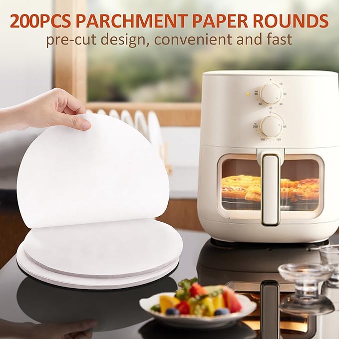 8 Inch Parchment Paper Rounds, 200Pcs Precut Baking Paper Sheets,Non-Stick Parchment Rounds for Baking Bread,Cake,Cookie and More