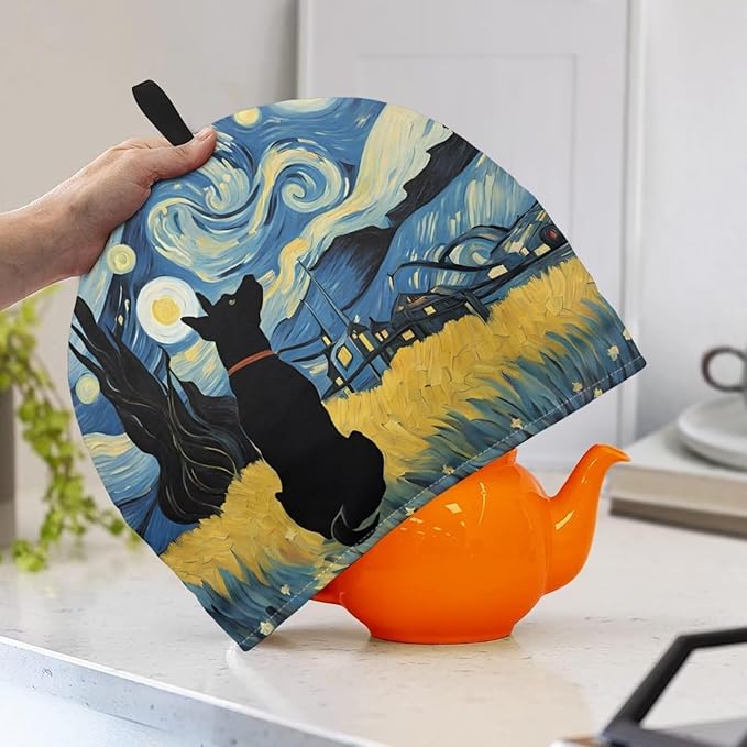 Tea Cozy for Teapot Novelty Dog Starry Night Tea Kettle Cover Tea Pot Kitchen Decorative Cover with Handle Dust Cover for Keeping Warm Can Hung and Folded 竊뉰lue竊?"<div>
