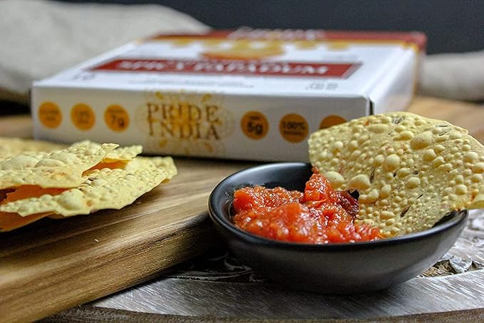 Pride Of India - Tikka Curry Mung Bean Papadum Lentil Crisp, Pack of 6-10 count (3.53oz - 100gm) - Instant Microwaveable Vegan Healthy Crackers | Tastes like Indian Curry Sauce | Mild Spice Level