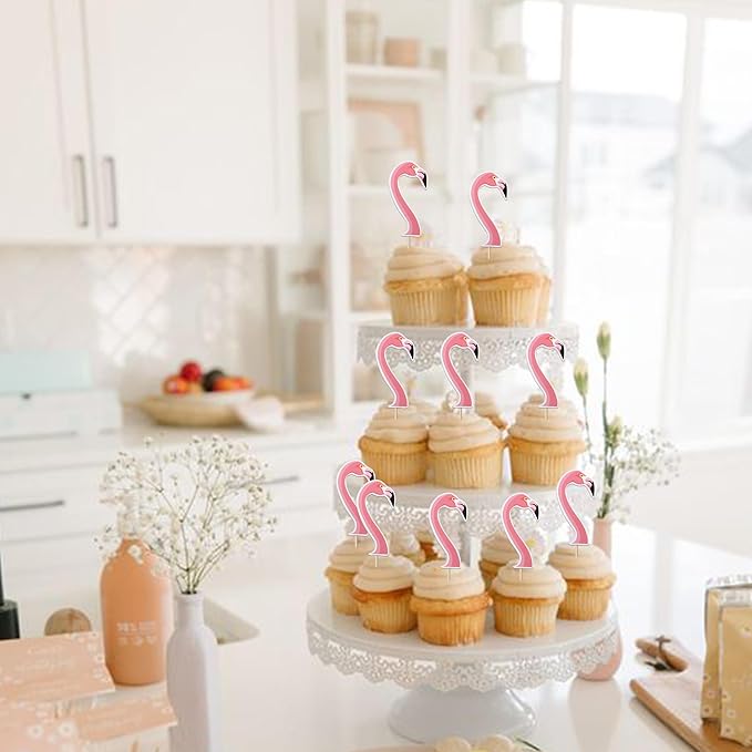 40 Pack Flamingo Cupcake Toppers Tropical Cupcake Picks for Baby Shower Flamingo Summer Hawaiian Beach Theme Birthday Wedding Party Cupcake Decorations Supplies Pink
