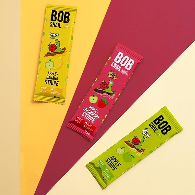 BOB SNAIL Healthy Organic Fruit Snacks for Kids and Adults ??30 Organic Fruit Leather Snacks with Apple, Banana, Strawberry ??Vegan Low-Carb Variety Pack Strips for Kids ??Sugar Free Jerky Bars