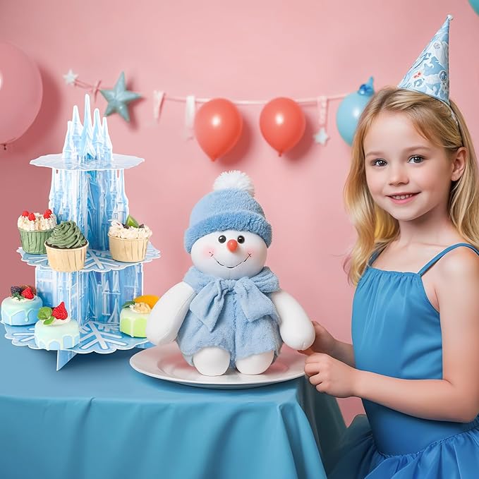 2 Pack Frozen Birthday Party Decorations Frozen Cupcake Stand 3 Tier Snowflake Cupcake Holder Winter Wonderland Decorations for Girls Kids Birthday Princess Party Holiday New Year Christmas Supplies