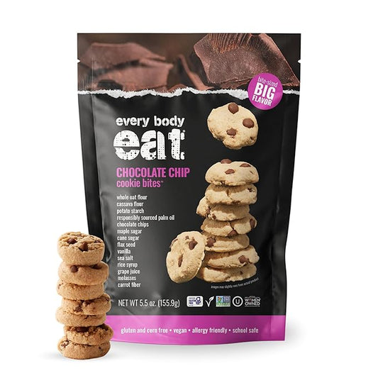 Every Body Eat Crunchy Cookie Bites, Gluten & Dairy Free, Vegan, School Lunch Snacks, (5.5 Ounce (Pack of 6), Chocolate Chip)