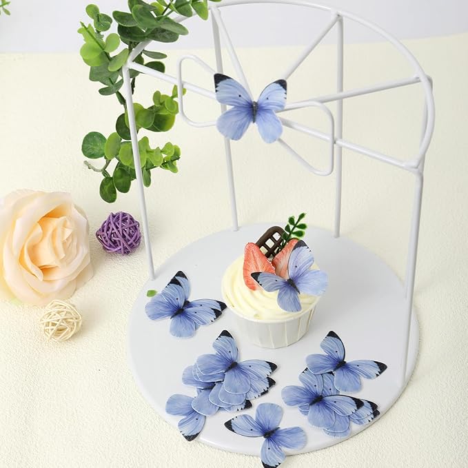 50PCS Edible Butterfly Cake Decorations Wafer Paper Butterflies Cake Cupcake Toppers for Women Girls' Birthday Anniversary Wedding Baby shower party Butterfly Fairy Cake Decor Dark Blue