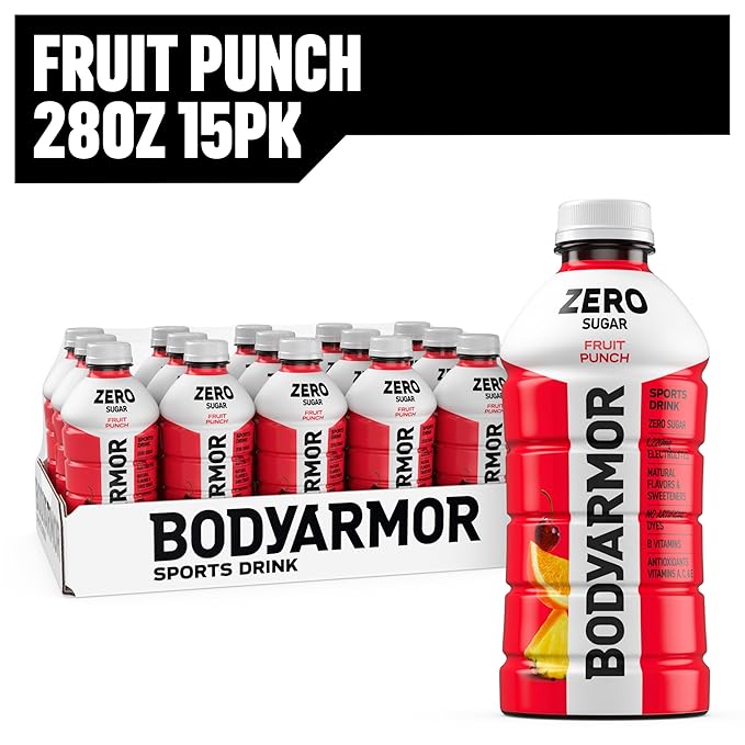 BODYARMOR ZERO Sugar Fruit Punch, Sugar Free Sports Drink - Low-Calorie Hydration - Natural Flavors with Potassium Packed Electrolytes, Antioxidants, and B-vitamins, 28 fl oz (Pack of 15)