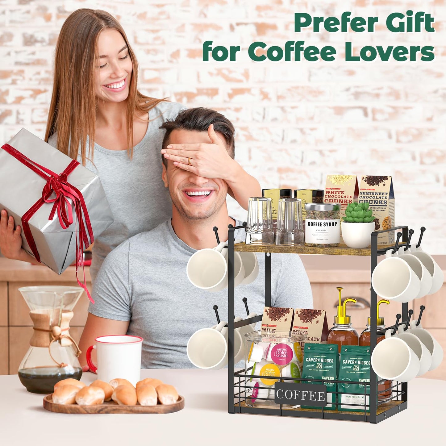 EsLuker.ly Coffee Mug Cup Holder Tree Bar Station Organizer, 2 Tier Mug Stand Rack for Countertop