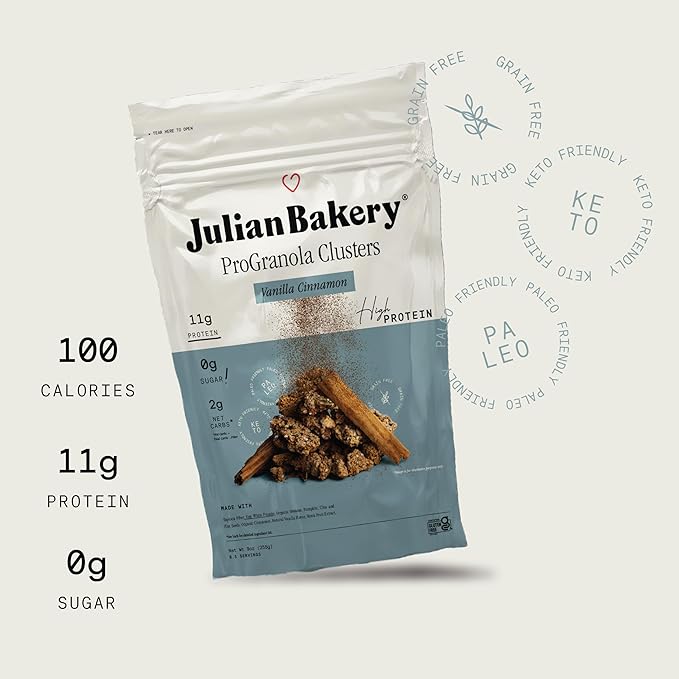 Julian Bakery® ProGranola® Cereal | Vanilla Cinnamon Cluster | 11g Protein | 2 Net Carbs | Gluten-Free | Grain-Free | 9oz (3 PACK)