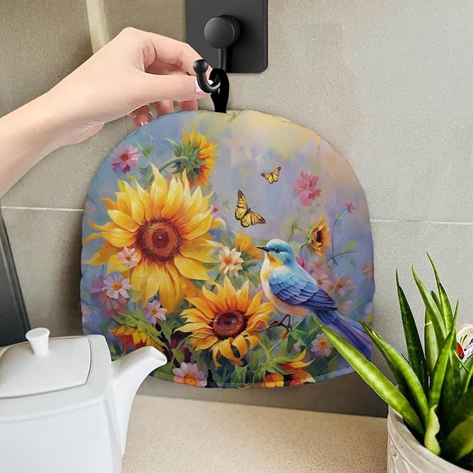 Hummingbird Sunflower Tea Cozies Soft Tea Cozy for Teapot Insulated for Women,Dust Proof Reusable Teapot Insulation Cover Breakfast Warmer