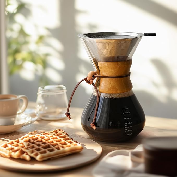 Pour Over Coffee Maker 27 OZ, 8 Cup Borosilicate Glass Drip Coffee Maker with Reusable Stainless Steel Filter and Cork Grip for Home Caf챕 800 ML