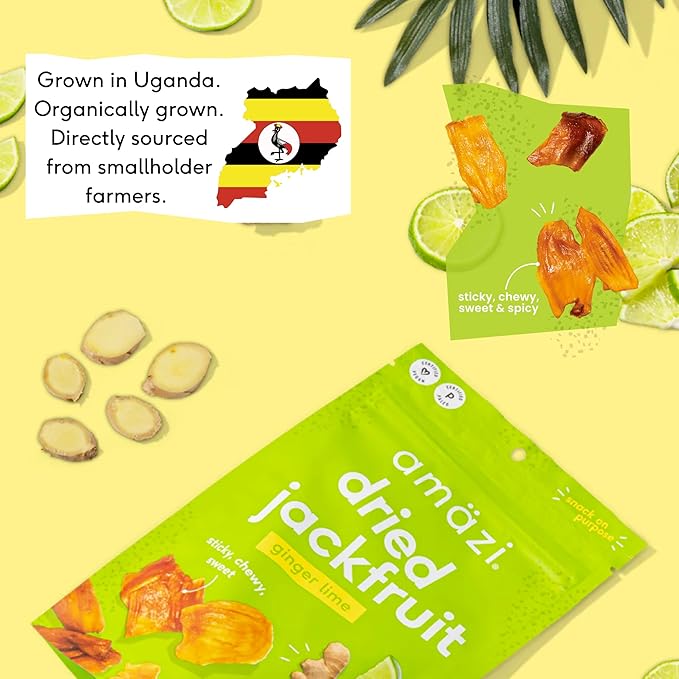 Am채zi Foods | Ginger Lime Dried Jackfruit (6 Pack) | All Natural Snacks | Gluten Free Healthy Dried Fruit Snacks
