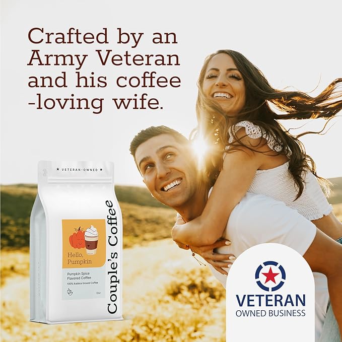 Couple?™s Coffee Ground Coffee | Gives Back to Military Families | Hello Pumpkin | Medium Roast Pumpkin Spice Flavored Coffee | Made with 100% Arabica Beans | 12oz bag brews about 34 cups