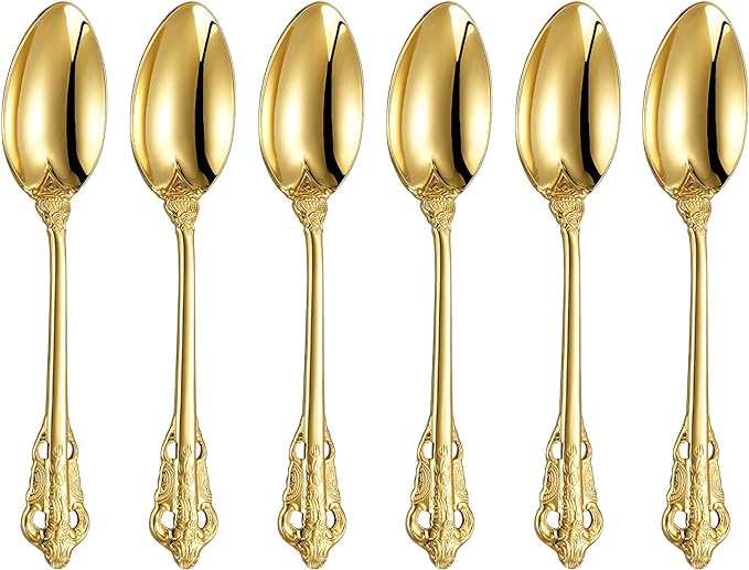 KEAWELL Luxurious 5.1-Inch Espresso Spoons Set - 6 Pieces - Mini Coffee Spoon, 18/10 Stainless Steel - Gorgeous Design with Exceptional Mirror Polished Finish (Gold)