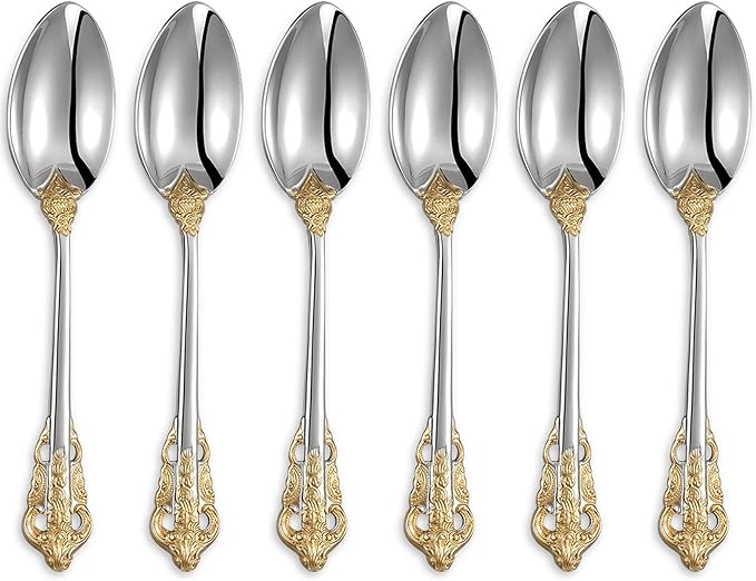 KEAWELL Luxurious 5.1-Inch Espresso Spoons Set - 6 Pieces - Mini Coffee Spoon, 18/10 Stainless Steel - Gorgeous Design with Exceptional Mirror Polished Finish (Gold Accent)