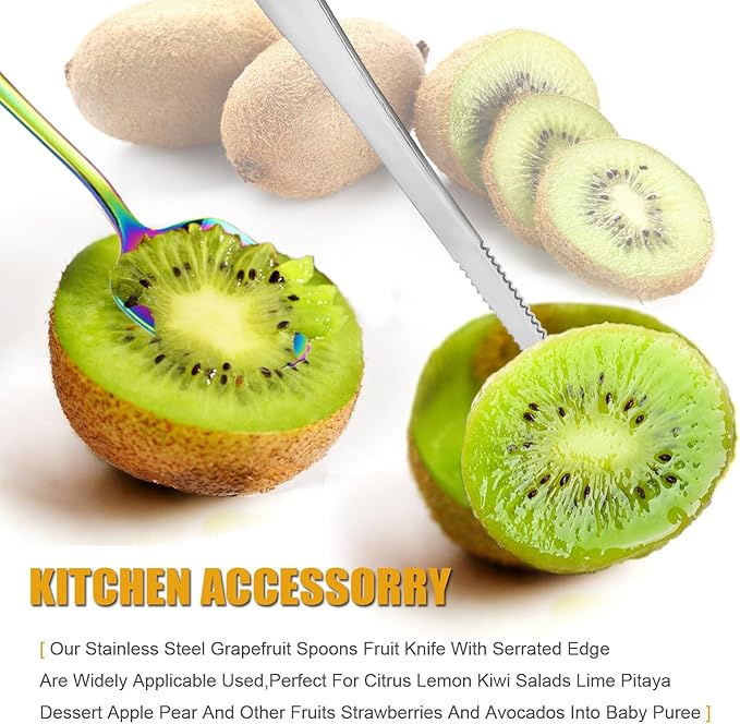 Grapefruit Spoons Serrated Edge Stainless Steel Grapefruit Utensil Tool Dessert Fruit Spoons for Citrus Lemon Kiwi Salads Melon Lime Pitaya Apple Fruit Puree