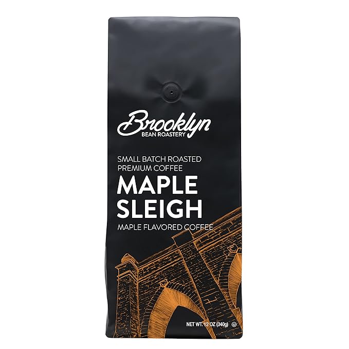 Brooklyn Beans Maple Sleigh 100% Arabica Craft Roasted Ground Coffee, Premium Maple Flavored Roast, 12 Oz Bag