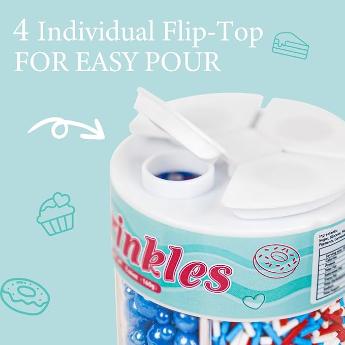 Patriotic Sprinkles, 4th of July, Edible Red Blue Sprinkles for Cupcakes Cake Decorating, 160g/5.64oz, Cake Decorations, Baking Ice Cream Toppings