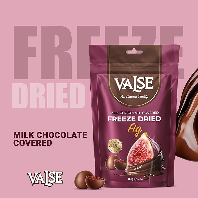 Chocolate Covered Fig, Milk Chocolate Covered Freeze Dried Fig, 2.8 oz Chocolate Covered Fruit, Chocolate Dipped Fig (Mini, Fig)