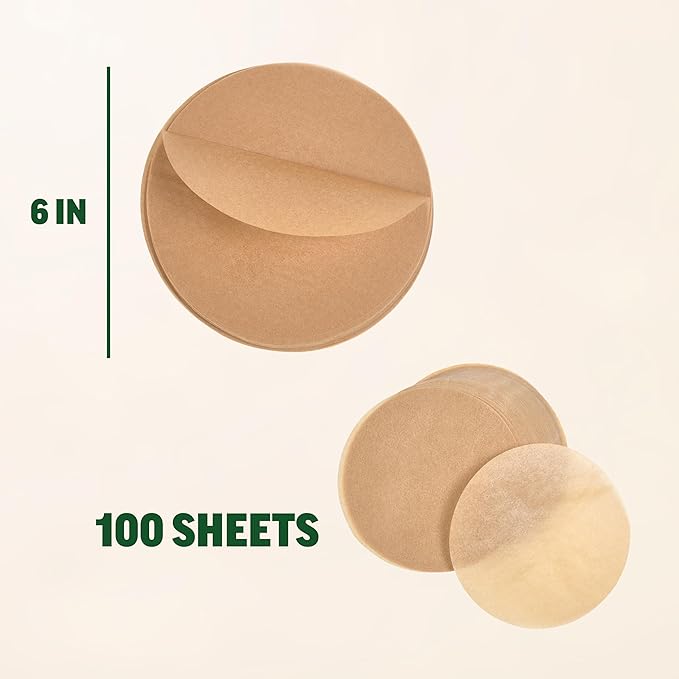 Zenlogy 6 Inch Parchment Paper Rounds (100 Sheets) - Unbleached, Pre-cut, High Heat, Round Liners - Fits 6 inch Small Round Cake Pans or Great for Lining, Freezing and Storing, and Separating