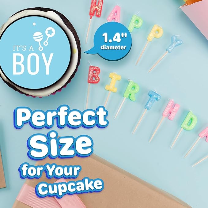 30x Baby Shower Boy Cupcake Toppers ??Edible Happy Birthday D챕cor, Wafer Sheet Cake Decorating