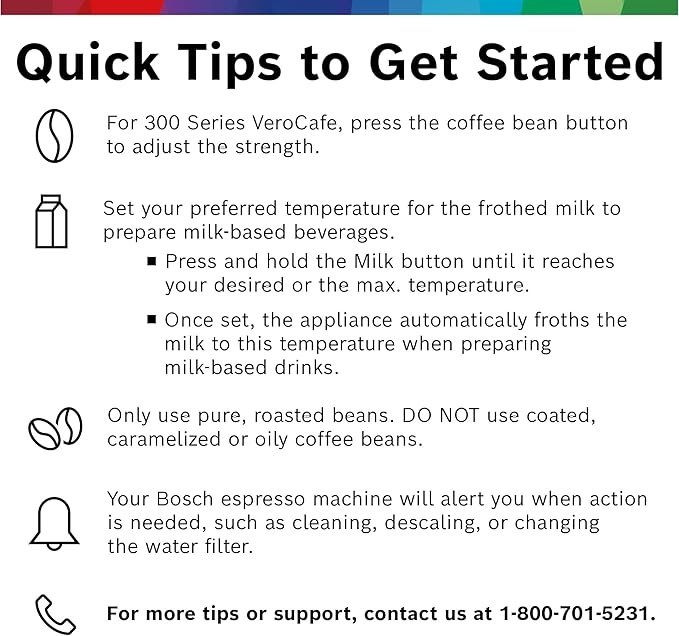 Bosch 300 Series Fully Automatic Espresso and Coffee Machine ??In-Cup Frother, OneTouch Milk Drinks, 5 Drink Options, Ceramic Grinder, Easy Clean & Descale, in Silver TIU20307
