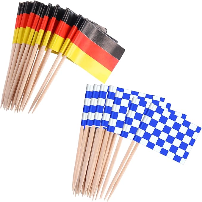 Blulu 100 Pieces Oktoberfest Toothpick Party Accessory Disposable German Flag Toothpick Bavarian Flag Picks Cupcake Toppers Decoration Oktoberfest Festival Decoration