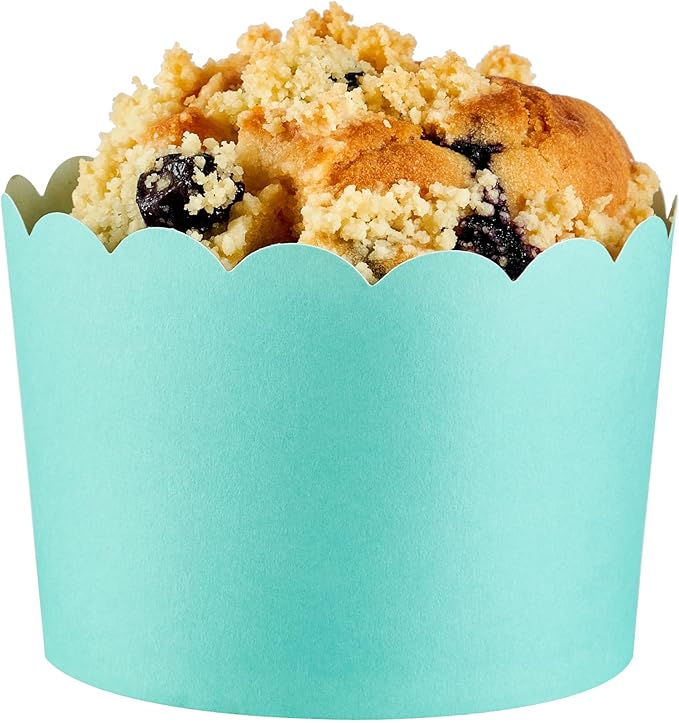 Panificio 10 Ounce Cupcake Wrappers, 200 Scalloped Baking Cups - Oven-Ready, Greaseproof, Turquoise Paper Cupcake Liners, Disposable, For Birthdays, Baby Showers, Or Weddings - Restaurantware