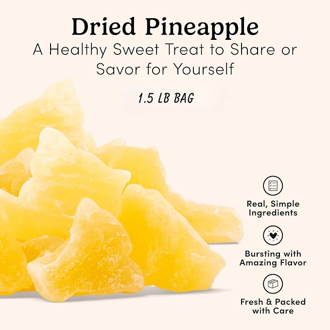 Nuts.com – Dried Pineapple Chunks – Sweet & Tart Treat for Adults & Kids, Good Source of Bromelain – Vegan, Gluten-Free & Kosher Pareve – 1.5 Pound Bag