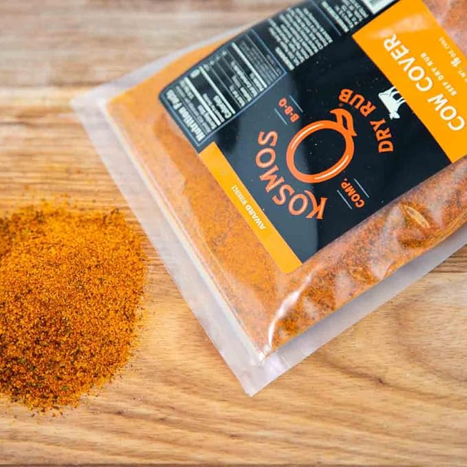 Kosmos Q Cow Cover BBQ Dry Rub, Smoky & Savory Beef Seasoning with Chili Pepper, Garlic, Onion & Paprika for Steak, Burgers, Brisket, Wild Game, Chicken, BBQ Rub for Grilling & Smoking, 16 Oz Bag