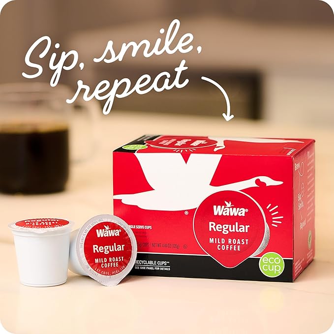 Wawa Mild Roast Single Cup Coffee Pods, 12 Pods, 1 Box, Regular Smooth & Balanced Classic Blend, Single Serve, Slightly Sweet, 100% More Responsibly Sourced from Rainforest Alliance Certified Farms