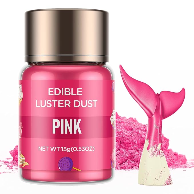 Luster Dust Edible - 15 Grams Food Grade Cake Dust Shimmer Powdered, Cherrysea Powder Luster Dust Food Coloring for Cocktails, Christmas Cookie Decorations, Cake, Drinks, Fondant, Candy - 15g/Bottle (2-Pink)