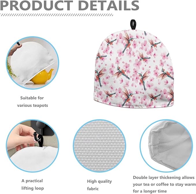 Each Blossom Hummingbird Tea Cozy for Teapot, Kitchen Kettle Dust Cover, Heat Resistant Breakfast Warmer Keep Warm Home Kitchen Accessories Fall Decorations for Home