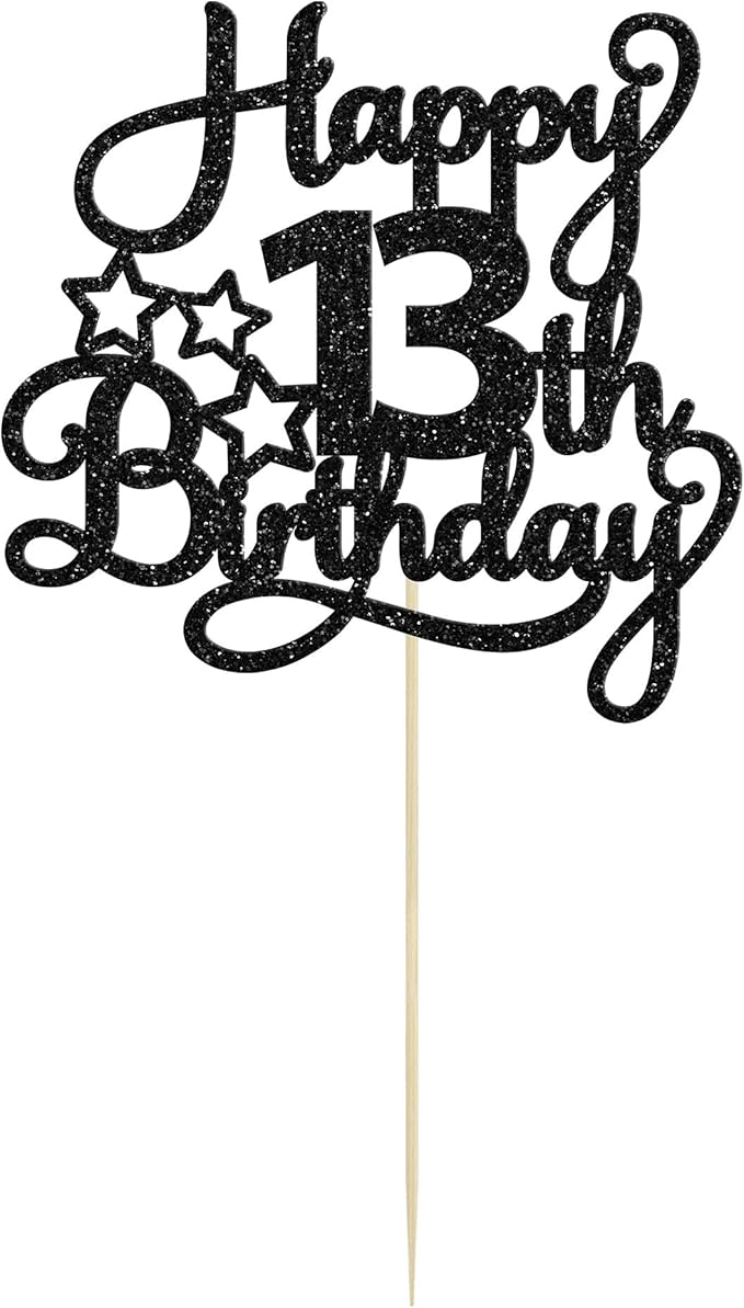 1 Pack Happy 13th Birthday Cake Topper Black Glitter 13 Official Teenager Cheers to 13 Years Old Birthday Cake Pick for Celebrating 13th Birthday Anniversary Party Cake Decorations Supplies