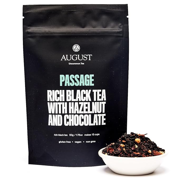 August Uncommon Passage Black Tea ??Rich and Indulgent Blend with Notes of Roasted Nuts and Dark Cocoa ??Loose Leaf Tea Caffeinated for Daily Enjoyment in a Resealable Pouch (1.75oz)