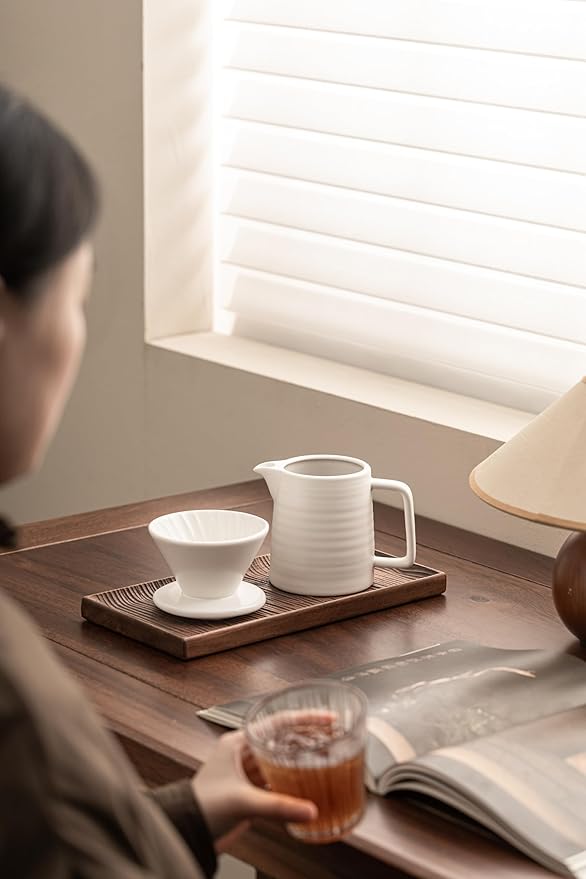 Pour Over Coffee Maker,Ceramic Coffee Maker With 40 pcs V60 Paper Filter竊?5oz/450ml Pour Over Coffee Dripper (White, V01)