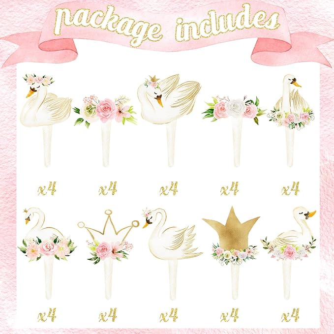 40 Pcs Swan Cupcake Toppers - Elegant Swan Party Decorations and Swan Cake Decor - Perfect for Swan Birthday Cupcake Toppers, Swan Baby Shower, and Swan Lake Theme Party