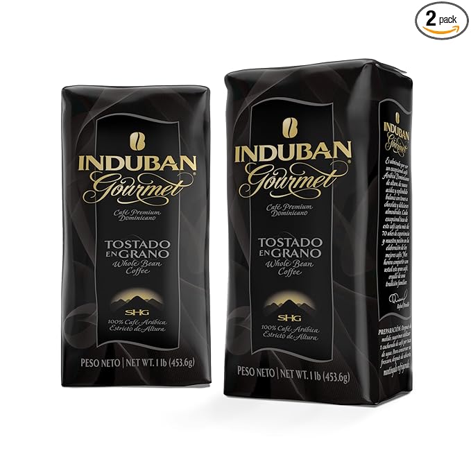 Induban Gourmet, 16 oz Bag, Whole Bean Coffee, Medium Roast - Premium 100% Arabica Coffee from the Dominican Republic (Pack of 2)