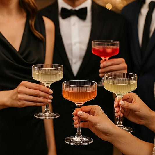 Vintage 4 Pcs Ribbed Coupe Glasses, 11 oz 100% Crystal Coupe Glass Set, Unique Martini Glass, Classic Cocktail Glassware, Bar Drinking Glasses Set Pefect for Cocktail, Wine, Champagne, Espresso Gift