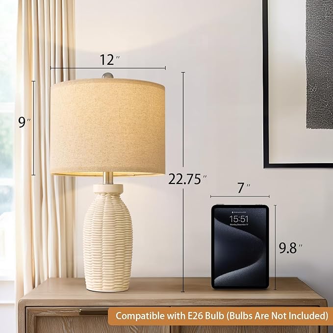 22.75" Table Lamps for Bedroom Living Room Boho Lamp Set of 2 Farmhouse Lamp Bedside Nightstand Small Rustic Vintage Retro Modern Table Lamp Light Home Office Desk Deco Gifts, Beige