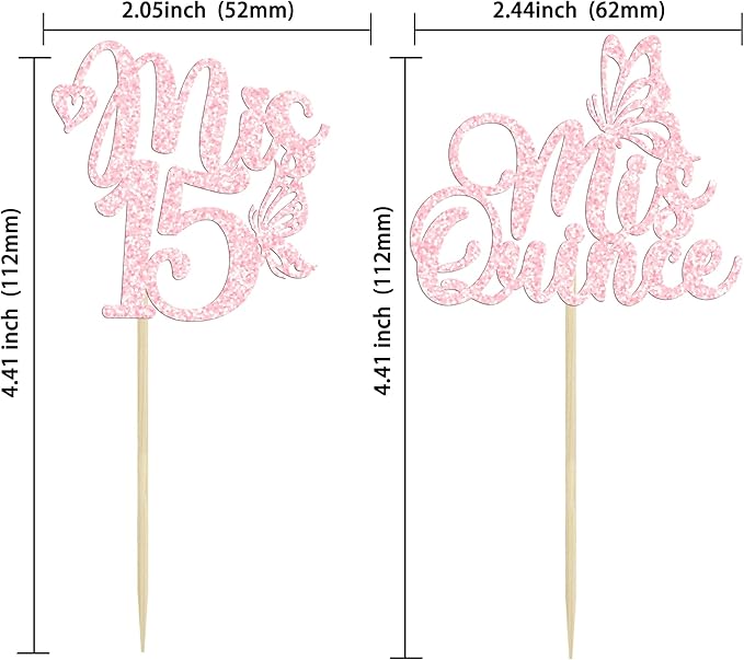 Gyufise 24Pcs Mis Quince 15 Cupcake Toppers Glitter 15th Birthday Cake Toppers Fifteen Dessert Decor Cheers to 15 Years Party Decorations Light Pink